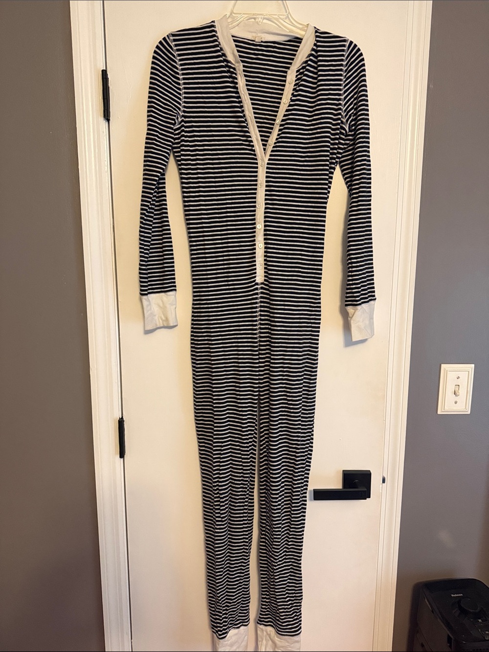Striped Black & White One-Piece Jumpsuit Pajama